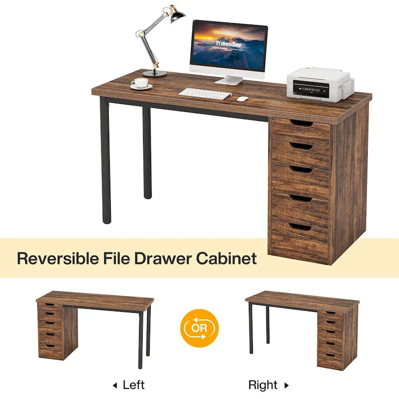 Bureau de style industriel avec tiroirs et cadre en métal de 119 cm