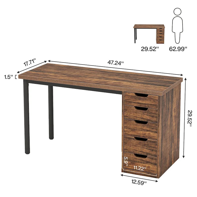Bureau de style industriel avec tiroirs et cadre en métal de 119 cm