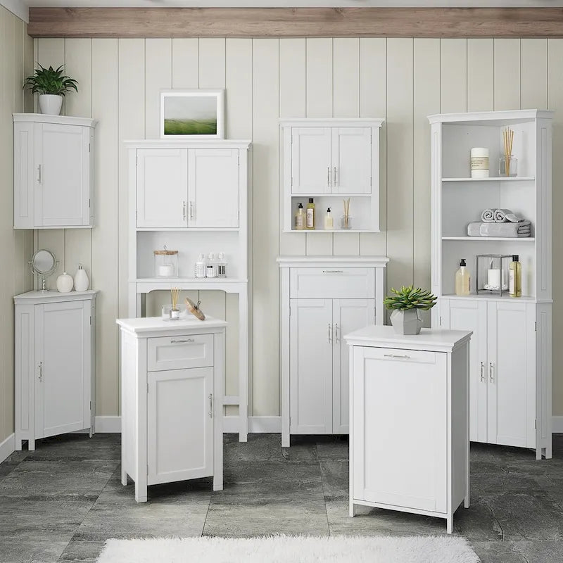 Meuble de rangement deux portes pour salle de bain et buanderie avec tiroir et étagère réglable - Blanc