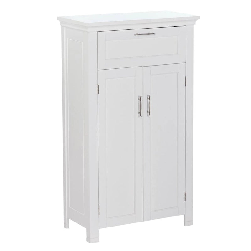 Meuble de rangement deux portes pour salle de bain et buanderie avec tiroir et étagère réglable - Blanc