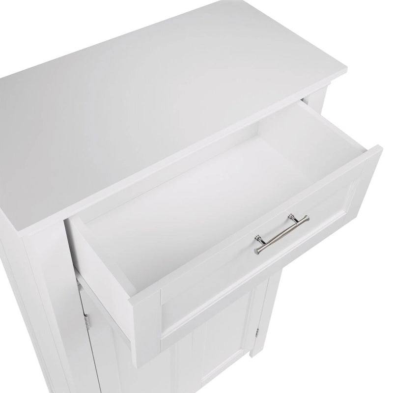 Meuble de rangement deux portes pour salle de bain et buanderie avec tiroir et étagère réglable - Blanc