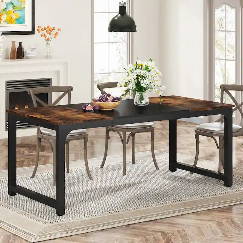 Table de salle à manger moderne pour 6 à 8 personnes avec piètement métallique