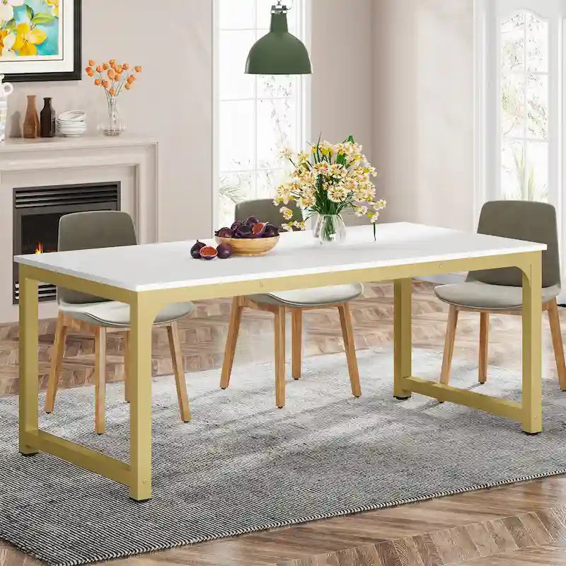 Table de salle à manger moderne pour 6 à 8 personnes avec piètement métallique