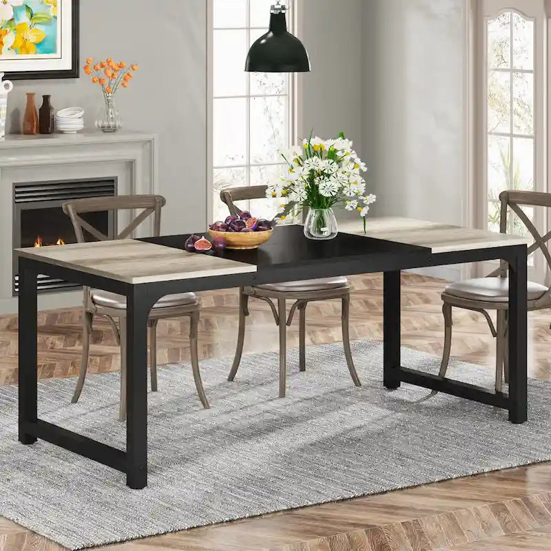 Table de salle à manger moderne pour 6 à 8 personnes avec piètement métallique