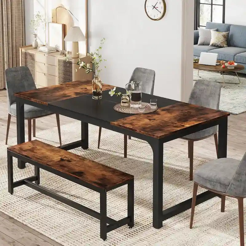 Table de salle à manger moderne pour 6 à 8 personnes avec piètement métallique