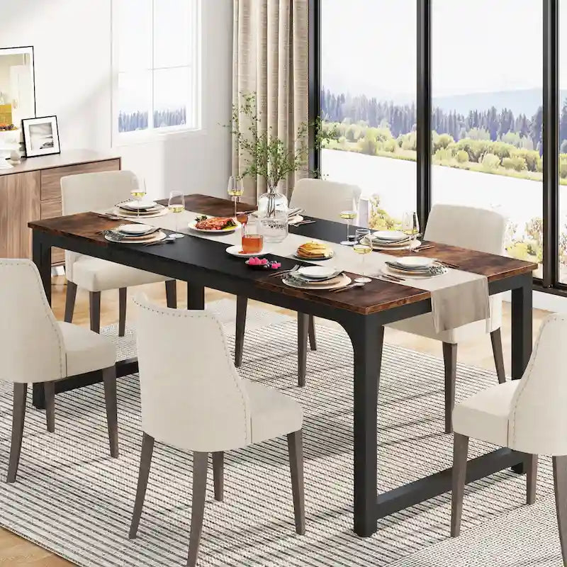 Table de salle à manger moderne pour 6 à 8 personnes avec piètement métallique