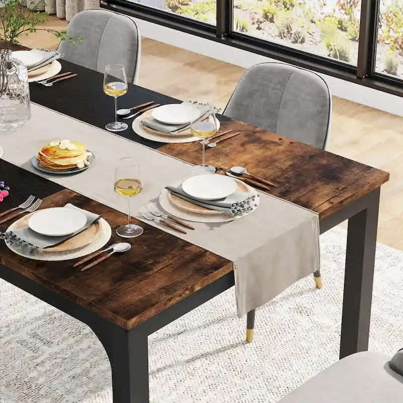 Table de salle à manger moderne pour 6 à 8 personnes avec piètement métallique