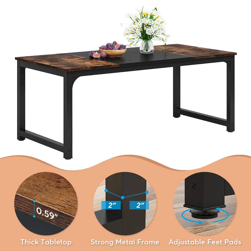 Table de salle à manger moderne pour 6 à 8 personnes avec piètement métallique