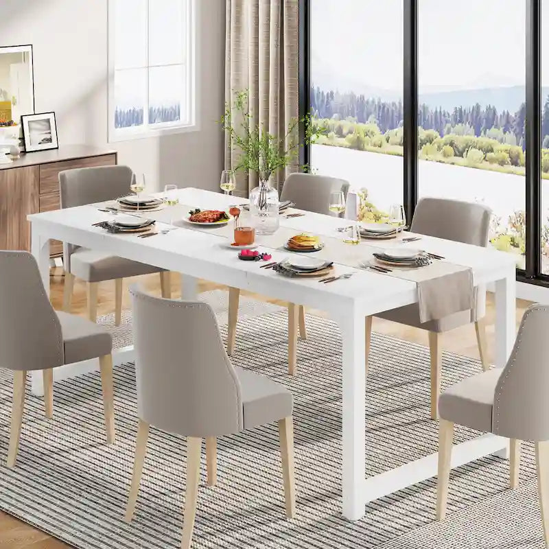 Table de salle à manger moderne pour 6 à 8 personnes avec piètement métallique