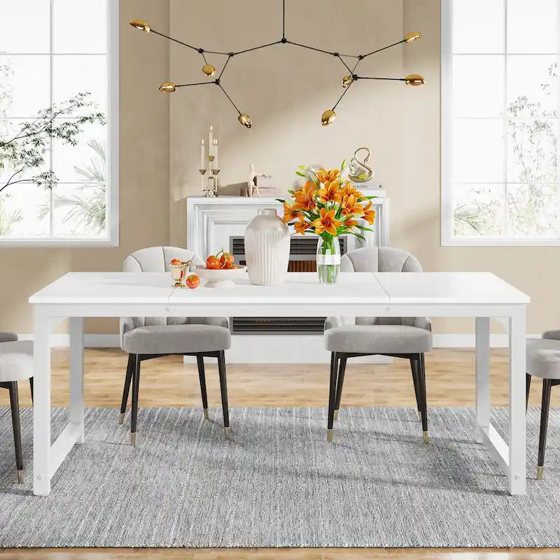 Table de salle à manger moderne pour 6 à 8 personnes avec piètement métallique