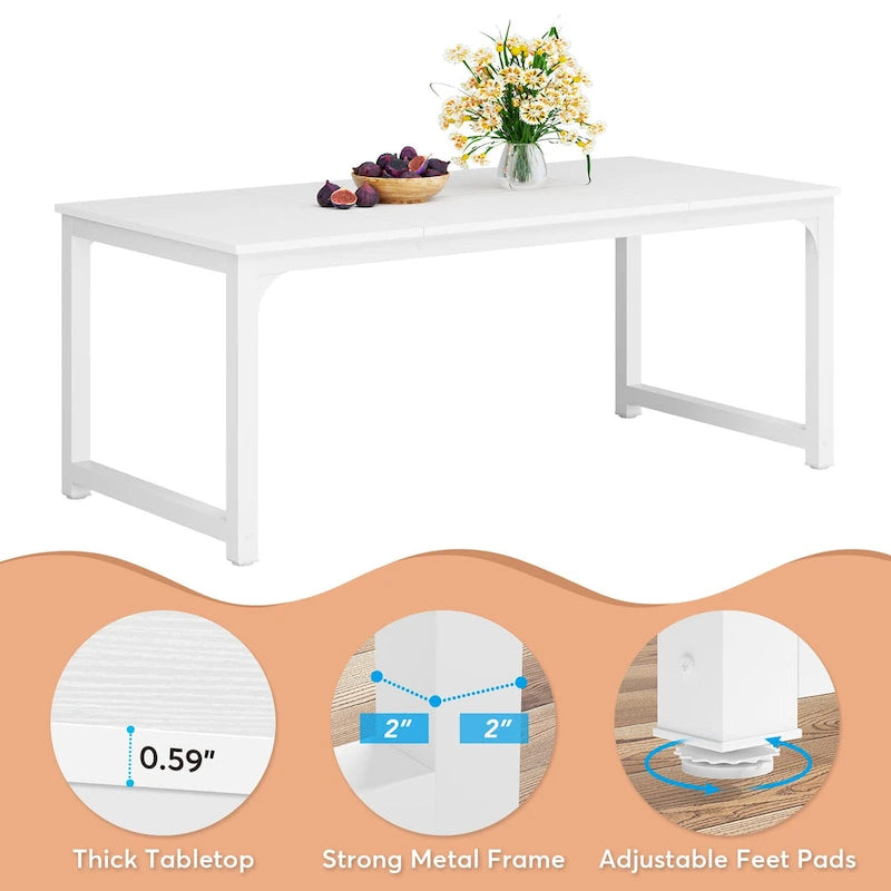 Table de salle à manger moderne pour 6 à 8 personnes avec piètement métallique