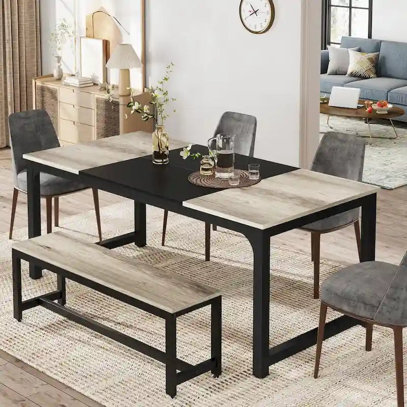 Table de salle à manger moderne pour 6 à 8 personnes avec piètement métallique