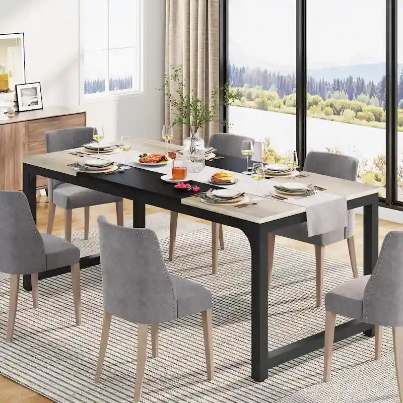 Table de salle à manger moderne pour 6 à 8 personnes avec piètement métallique