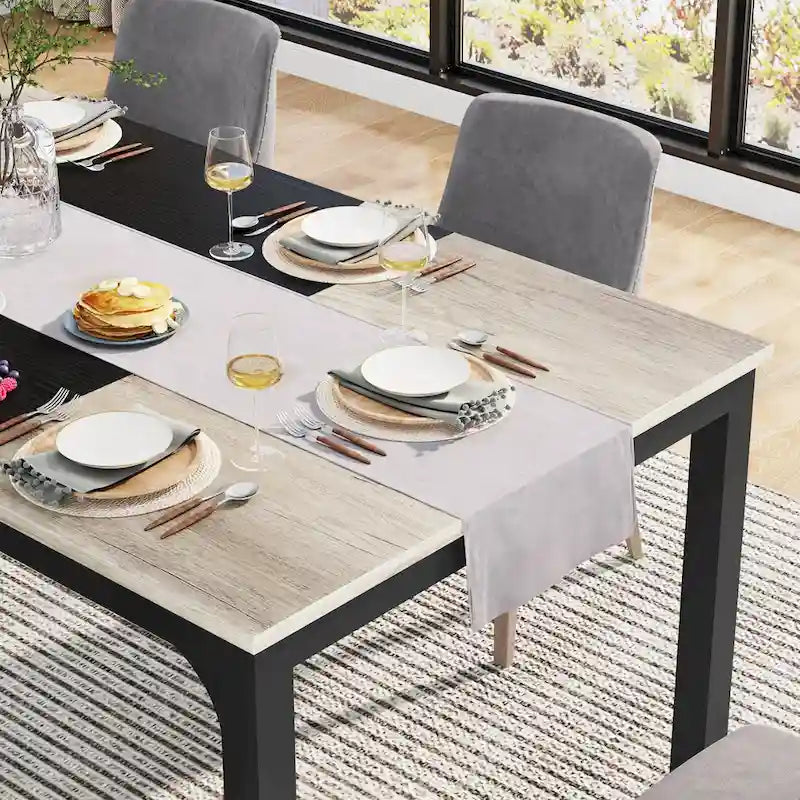 Table de salle à manger moderne pour 6 à 8 personnes avec piètement métallique