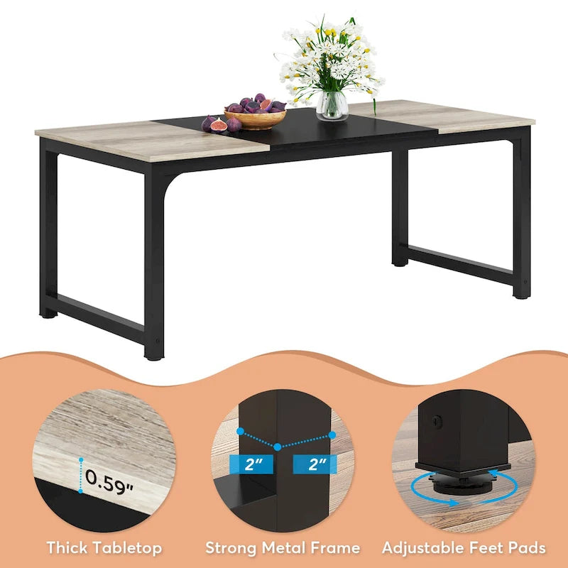 Table de salle à manger moderne pour 6 à 8 personnes avec piètement métallique