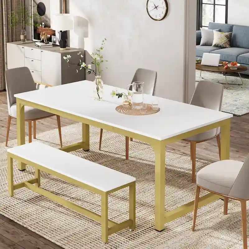 Table de salle à manger moderne pour 6 à 8 personnes avec piètement métallique