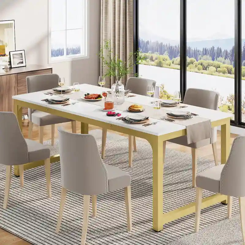 Table de salle à manger moderne pour 6 à 8 personnes avec piètement métallique