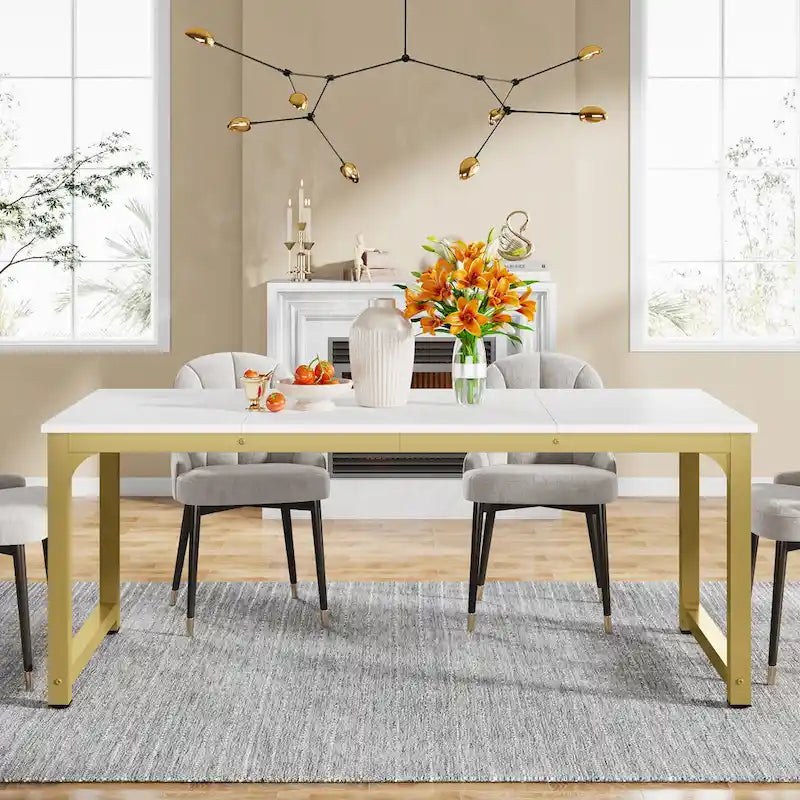 Table de salle à manger moderne pour 6 à 8 personnes avec piètement métallique