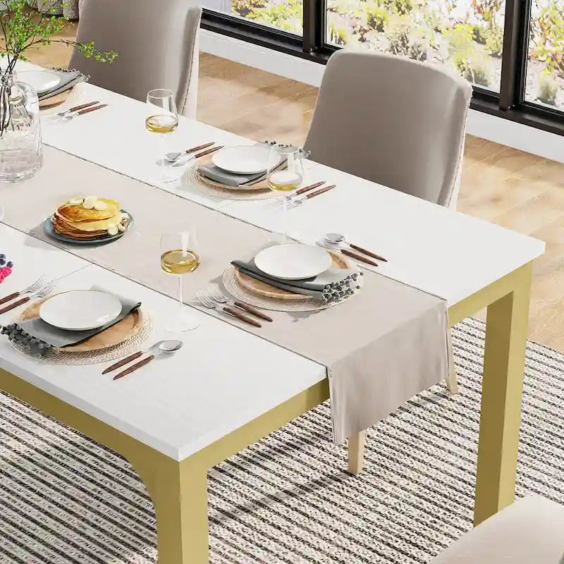 Table de salle à manger moderne pour 6 à 8 personnes avec piètement métallique