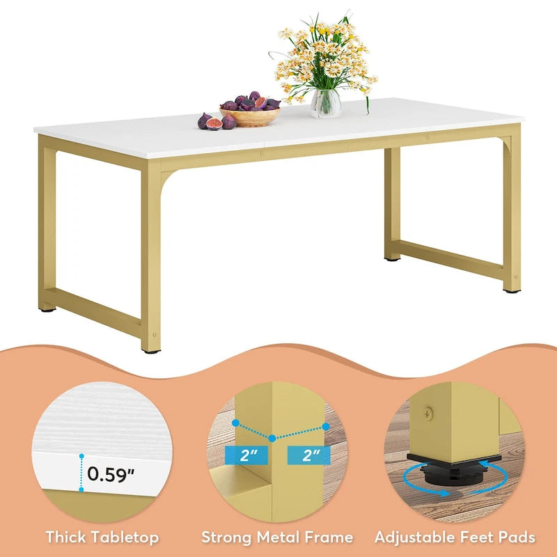 Table de salle à manger moderne pour 6 à 8 personnes avec piètement métallique