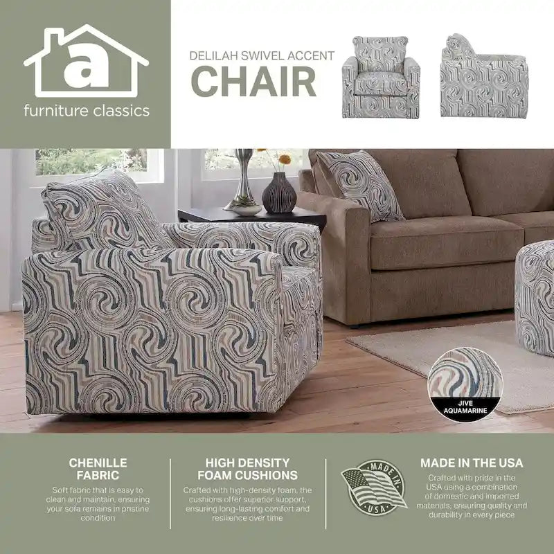 Fauteuil d'appoint pivotant en chenille jacquard avec rotation à 360°